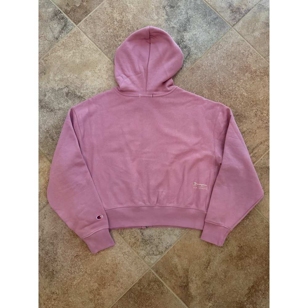 Women's Champion Pink Relaxed Cropped Fleece Zip Hoodie Size Large NWT - Picture 7 of 9